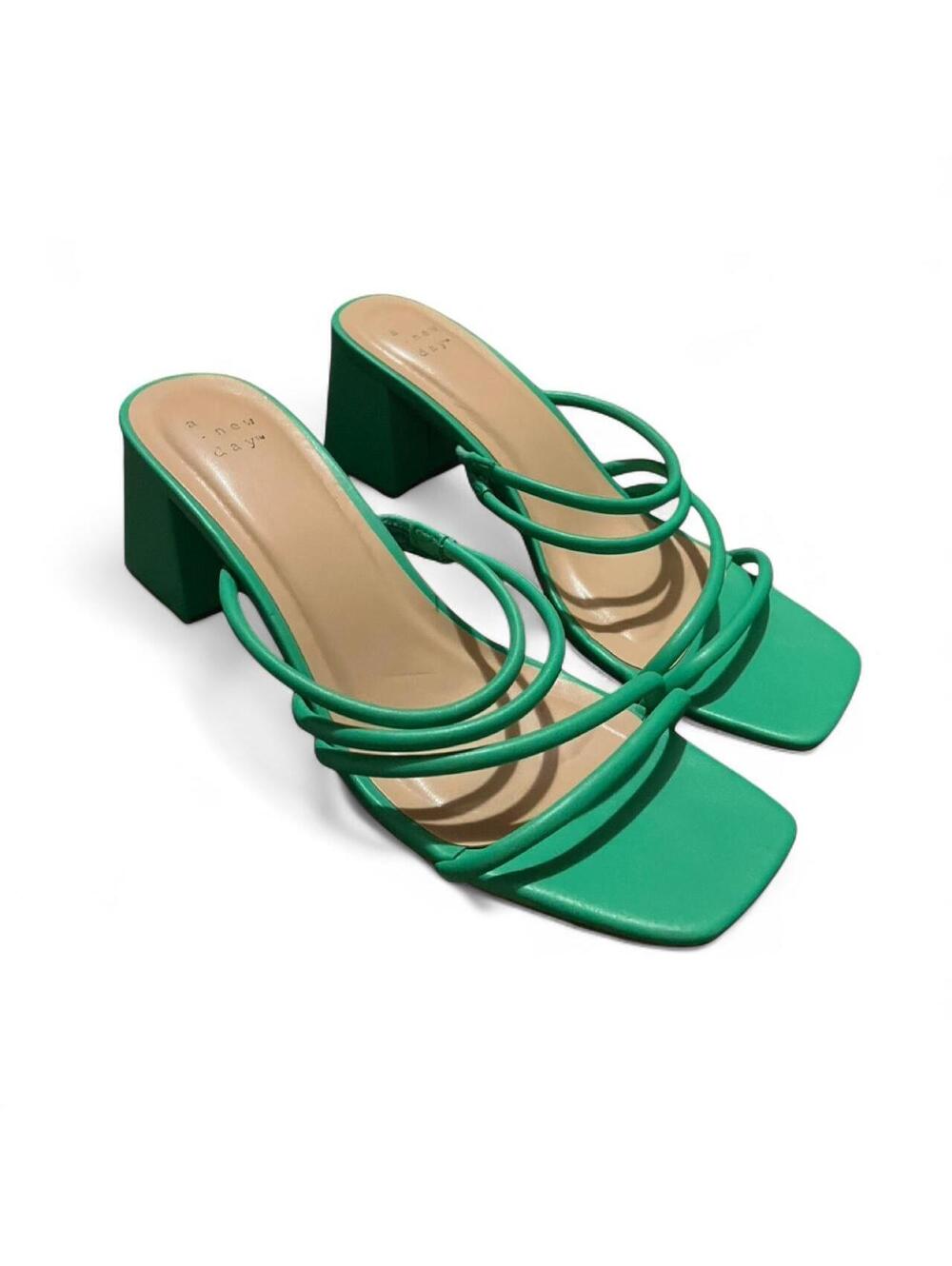 Size 9 A New Day Green Strappy Block Heel Sandals - Picture 3 of 6